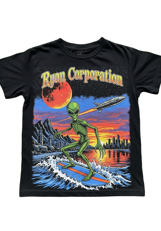 Graphic Surfing Alien T-Shirt  Black