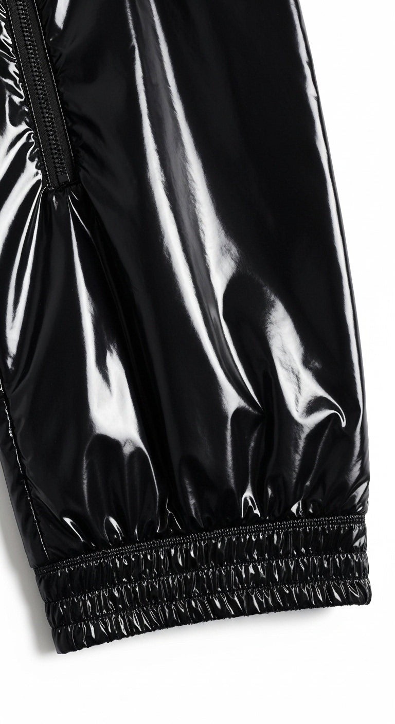 Classic Nylon Tracksuit Jacket Black Crew Neck, Hoodless Design