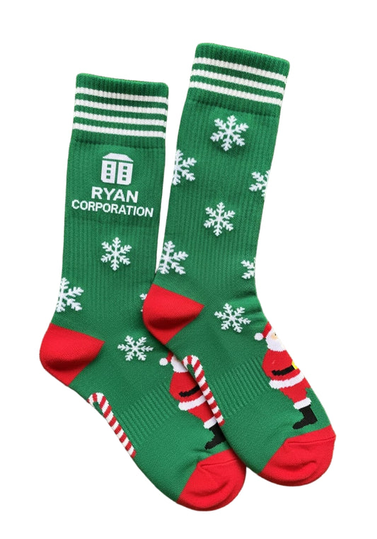 Green Holiday Crew Socks with Festive Accents