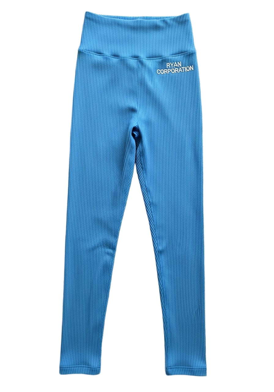 Vibrant Blue Ribbed High-Waist Leggings