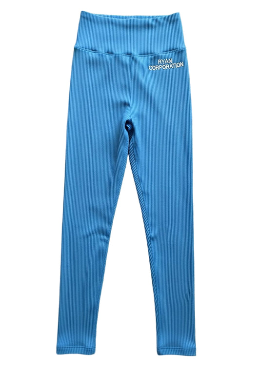 Vibrant Blue Ribbed High-Waist Leggings