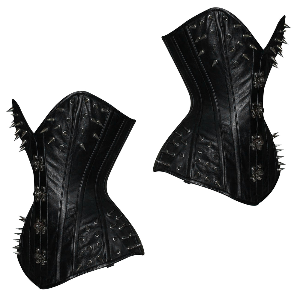 Handmade Real Leather Overbust Corset – Gothic Waist Shaper with Clasps & Buckles