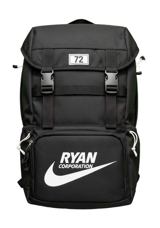 Black Nike Backpack with Ryan Corporation Swoosh Logo