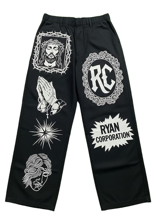 Black Wide-Leg Pants with White Graphic Prints – Ryan Corporation