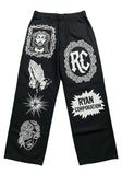 Black Wide-Leg Pants with White Graphic Prints – Ryan Corporation