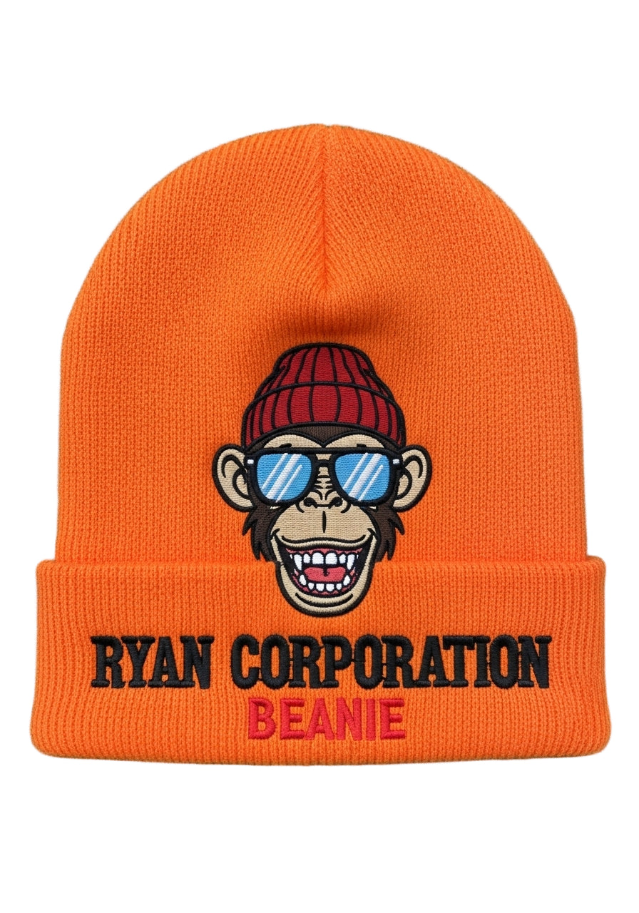 Ryan Corporation Orange Monkey Embroidered Beanie