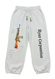 Light Gray Ripped "Ryan Corporation" Sweatpants  Rifle Graphic