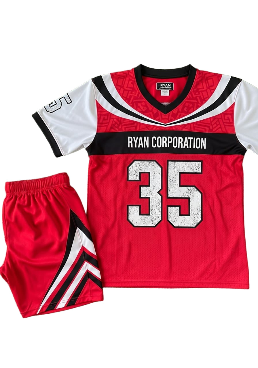 Ryan Corporation Red/White/Black Athletic Uniform Shirt & Shorts Set