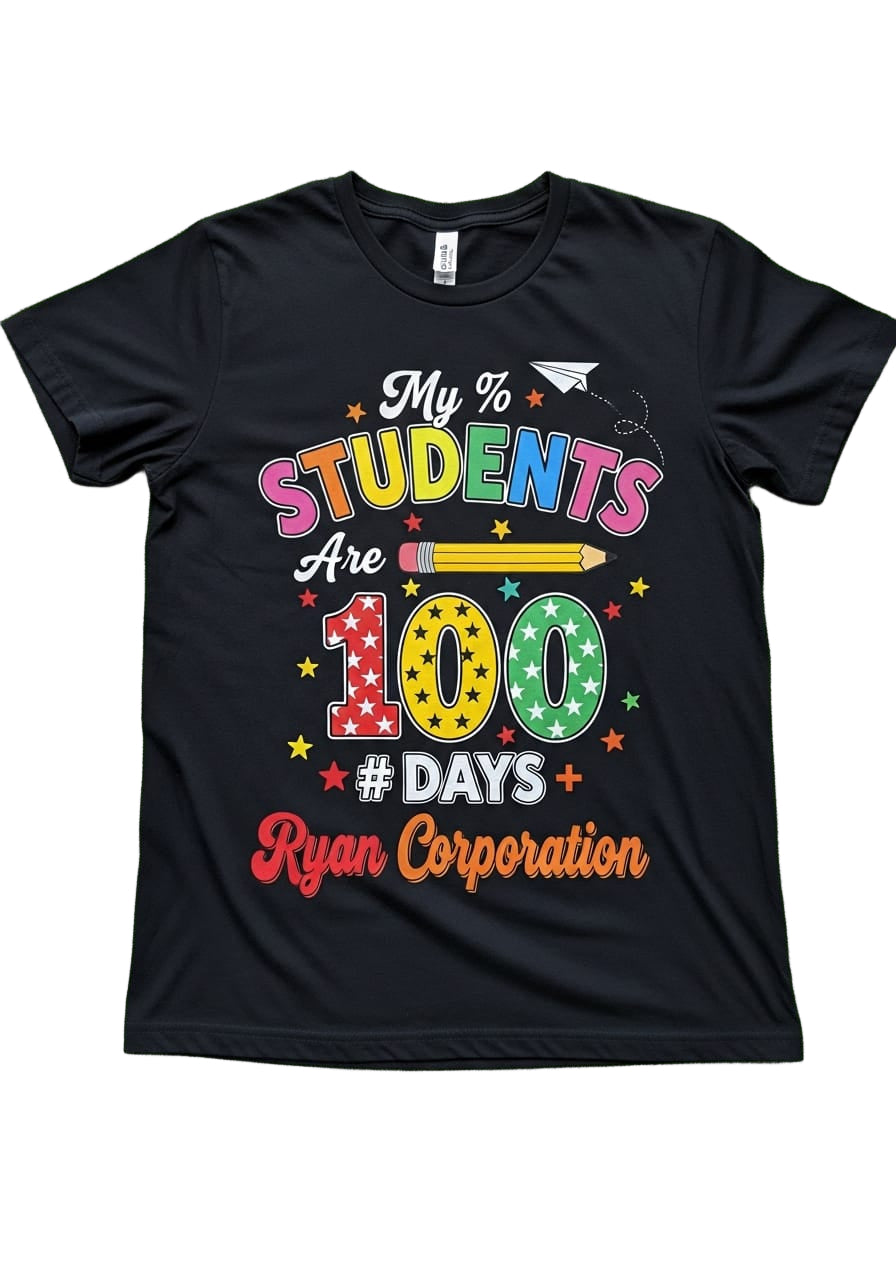 Ryan Corporation “100 Days Smarter” Colorful School Graphic T-Shirt – Black