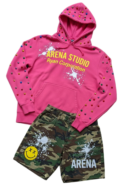 ARENA STUDIO Hoodie & Camo Shorts Set  Pink/Multicolor (Ryan Corporation)