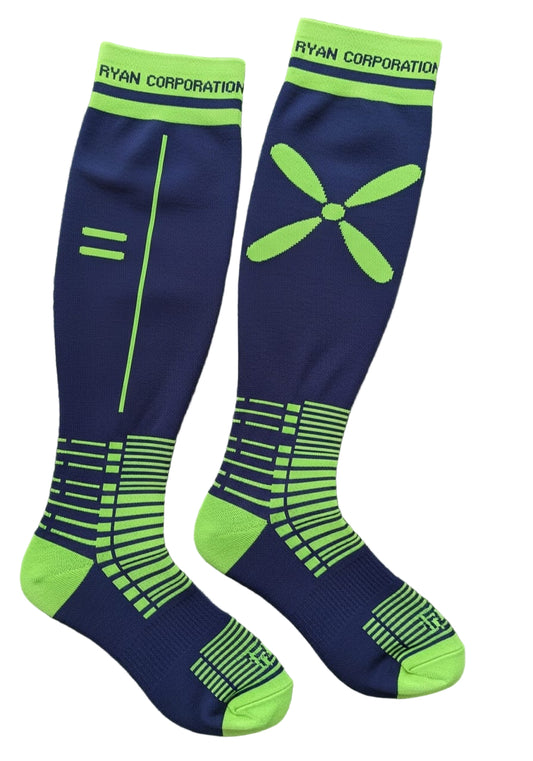 Navy Blue Knee-High Compression Sock with Lime Accents