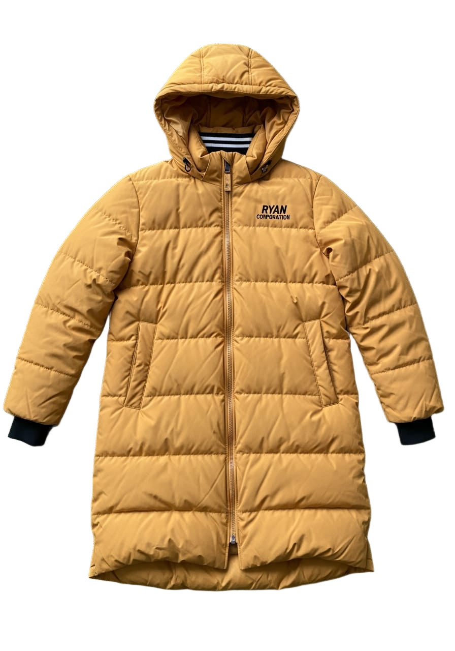 Mustard Yellow Long Puffer Jacket with Hood