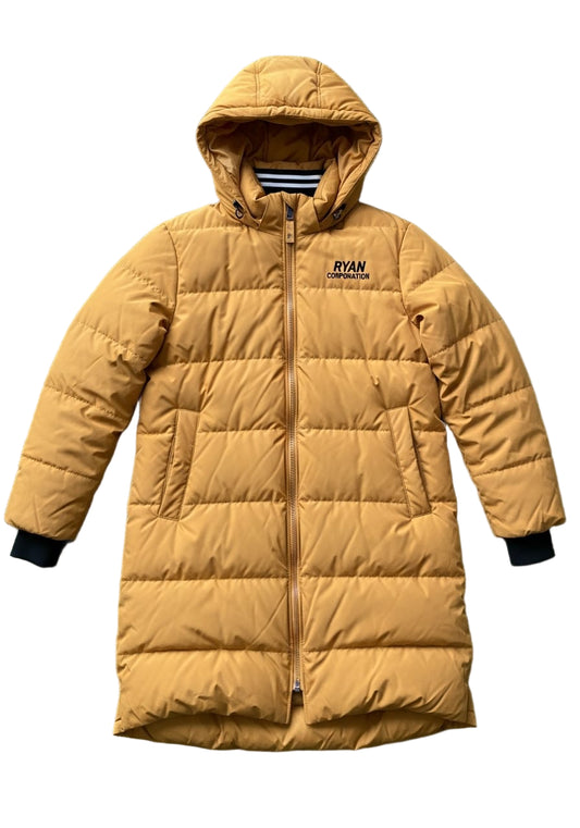Mustard Yellow Long Puffer Jacket with Hood