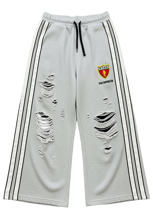Gray Distressed "Ryan Corporation" Sweatpants  Athletic Punk Style