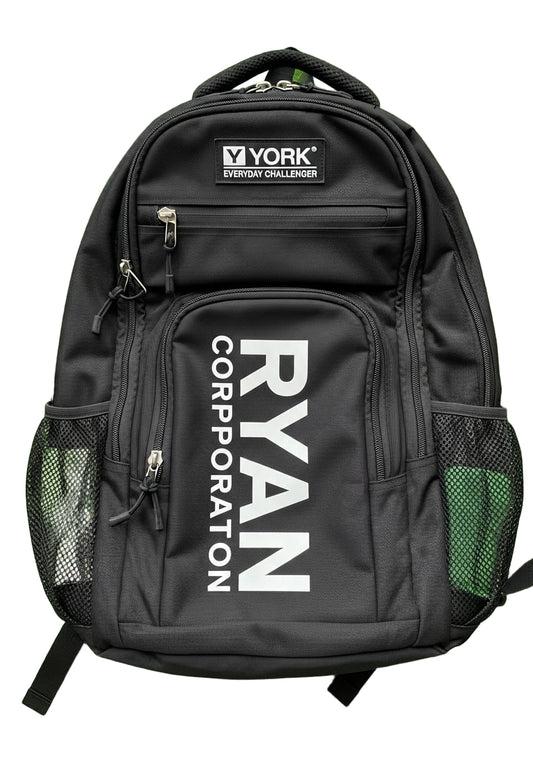 Black Backpack with White RYAN Corporation Logo