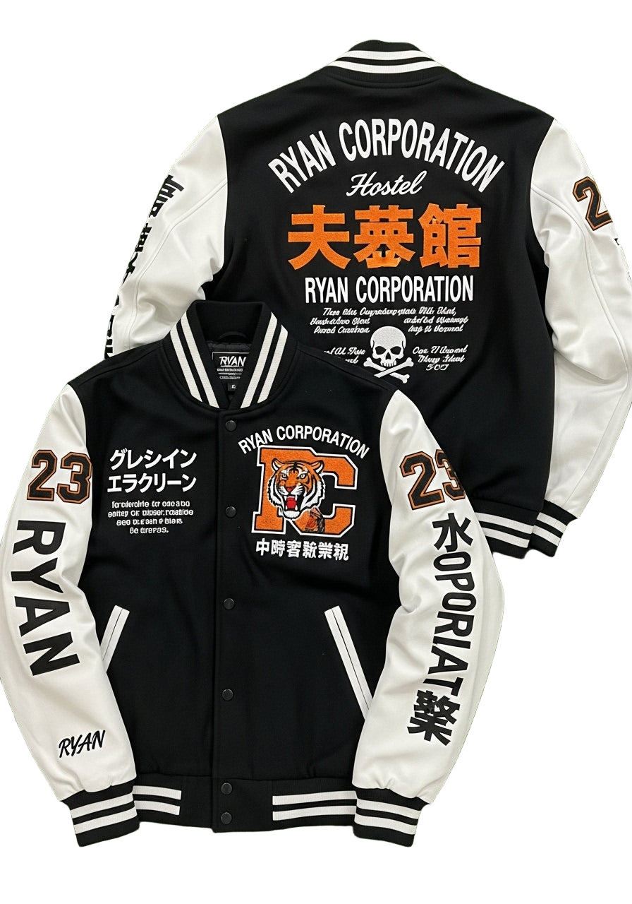 Black & White Varsity Jackets with Bold Graphics