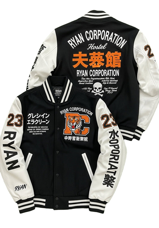 Black & White Varsity Jackets with Bold Graphics