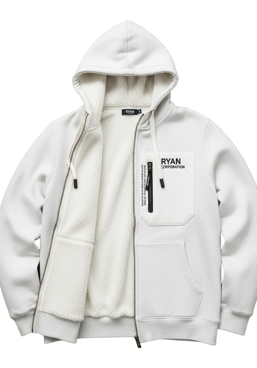 White Full-Zip Hoodie with Off-White Fleece Lining