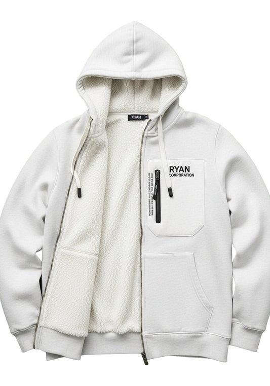 White Full-Zip Hoodie with Off-White Fleece Lining