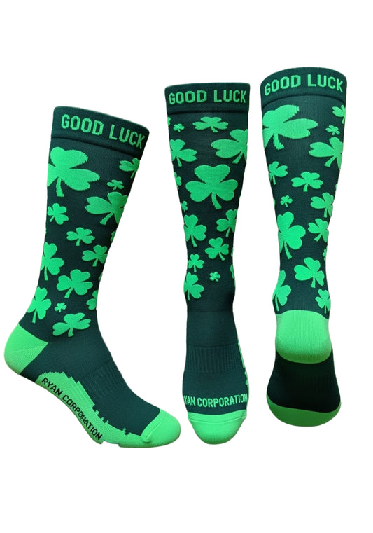 Dark Green Knee-High Socks with Shamrocks