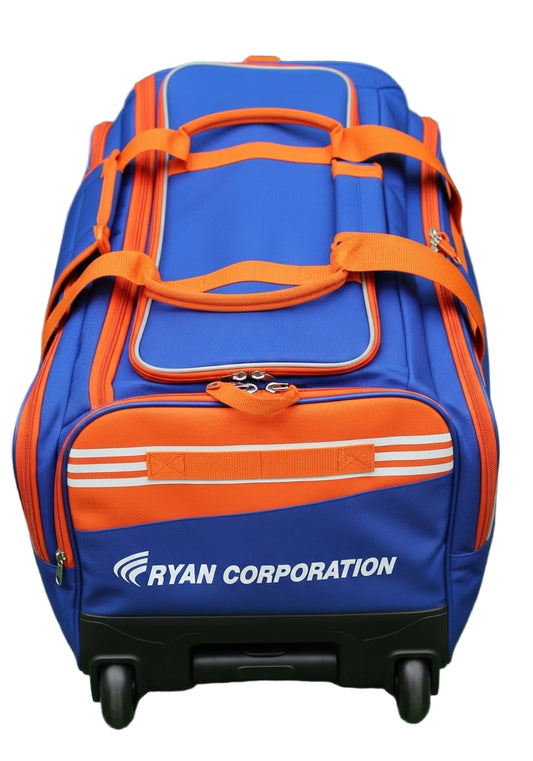Blue & Orange Wheeled Sports Bag with Ryan Corporation Logo