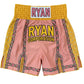 Salmon Pink & Golden Yellow Boxing Trunks with Ryan Corporation Branding