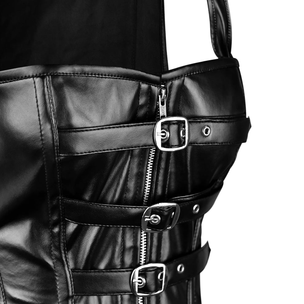 Handmade Real Leather Overbust Corset Vest  Gothic Waist Trainer with Zipper & Buckles