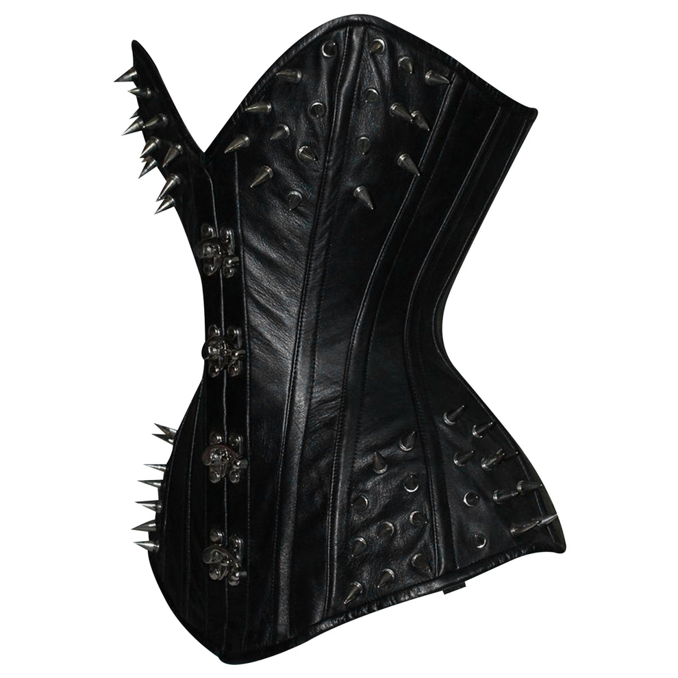 Handmade Real Leather Overbust Corset – Gothic Waist Shaper with Clasps & Buckles