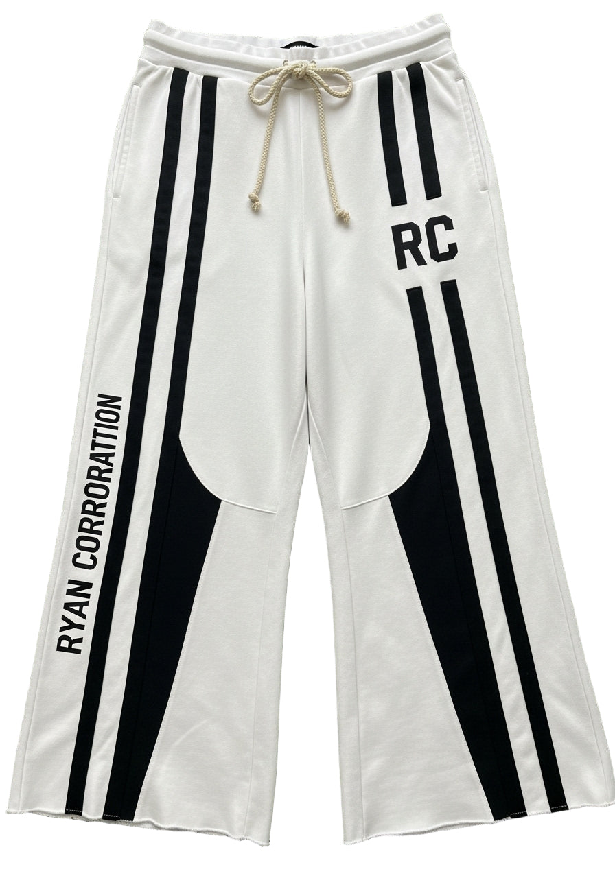 White Wide-Leg "Ryan Corporation" Sweatpants Triple Stripe Design