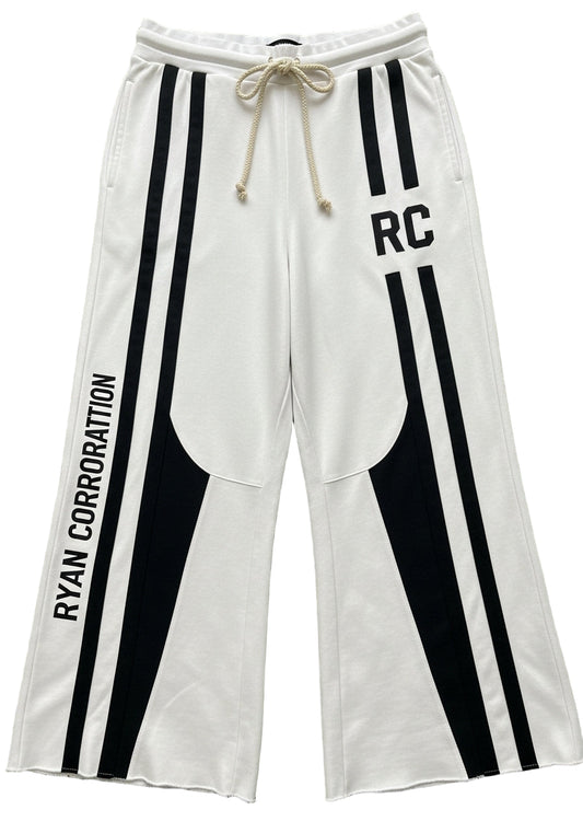 White Wide-Leg "Ryan Corporation" Sweatpants Triple Stripe Design