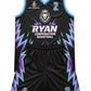 Ryan Corporation Kings Basketball Uniform  Black with Purple & Light Blue Accents