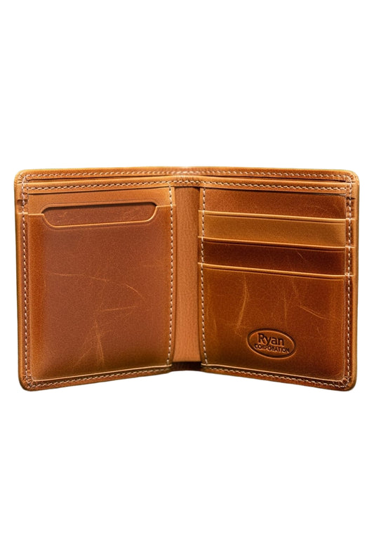 Light Brown Leather Bifold Wallet Classic Distressed Style