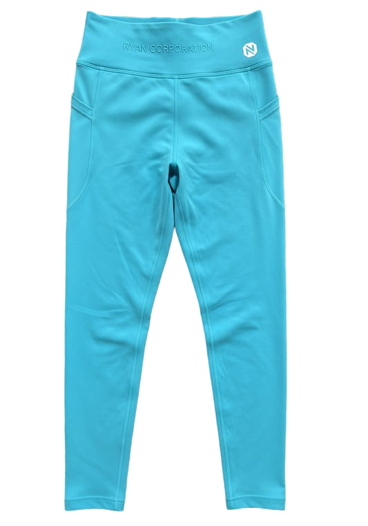 Aqua Blue High-Waist Leggings with Side Pockets