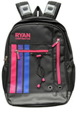 Black Sports Backpack with Pink Logo & Gradient Stripe