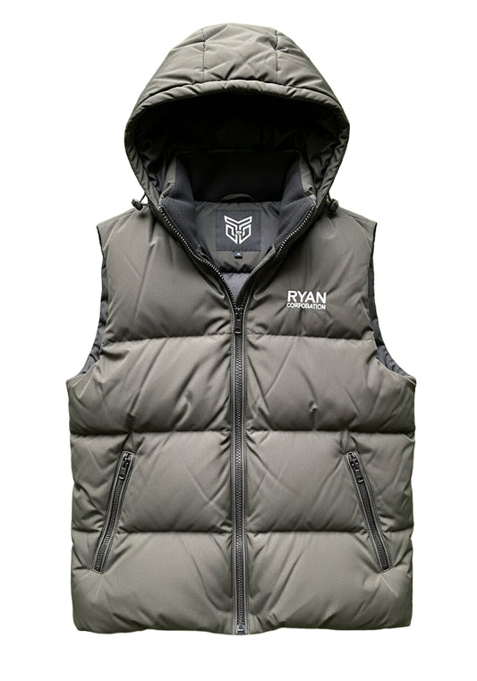 Dark Olive Puffer Vest with Black Hood
