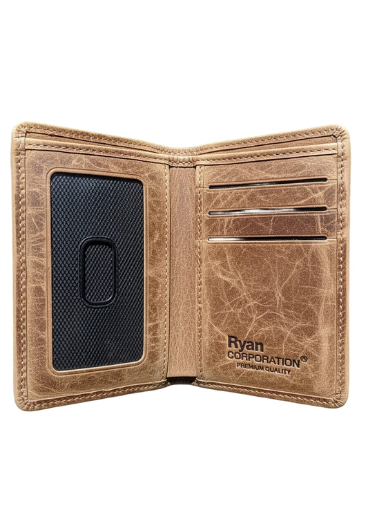 Light Brown Leather Bifold Wallet  Rustic Design