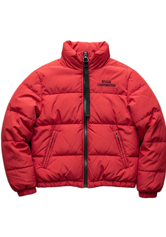 Red Quilted Puffer Jacket with Black Zipper
