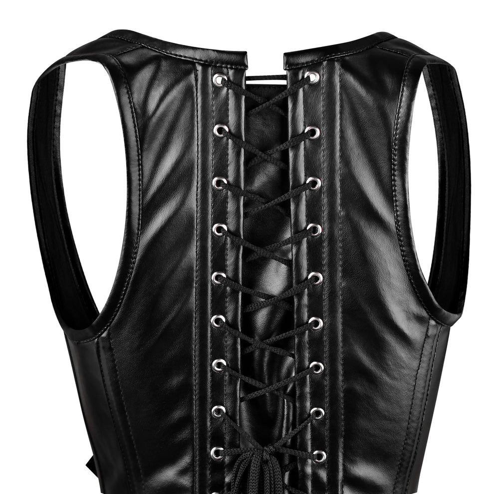 Handmade Real Leather Overbust Corset Vest  Gothic Waist Trainer with Zipper & Buckles