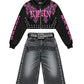 Black Cropped Hoodie & Dark Wash Jeans with Ryan Corporation Gothic Design