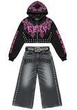 Black Cropped Hoodie & Dark Wash Jeans with Ryan Corporation Gothic Design