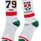 White Athletic Socks with Green & Red Accents and Black Print