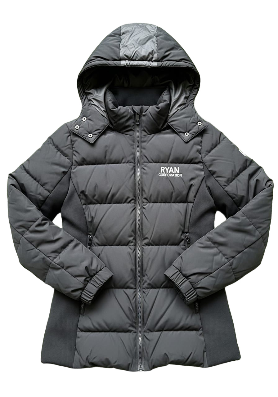 Black Quilted Puffer Jacket with Detachable Hood