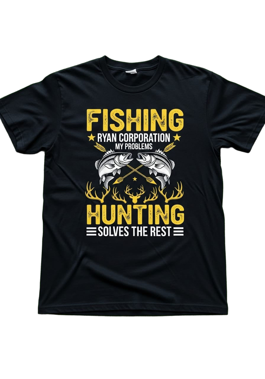Fishing & Hunting Solves My Problems Graphic T-Shirt Black