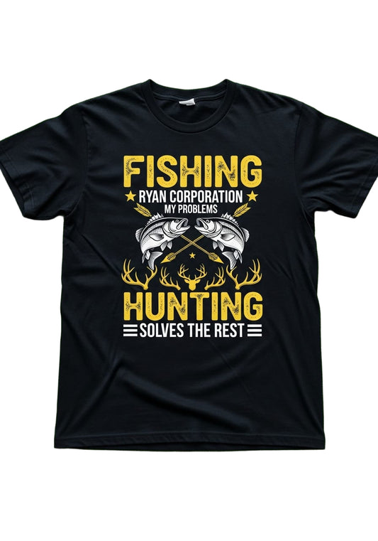 Fishing & Hunting Solves My Problems Graphic T-Shirt Black