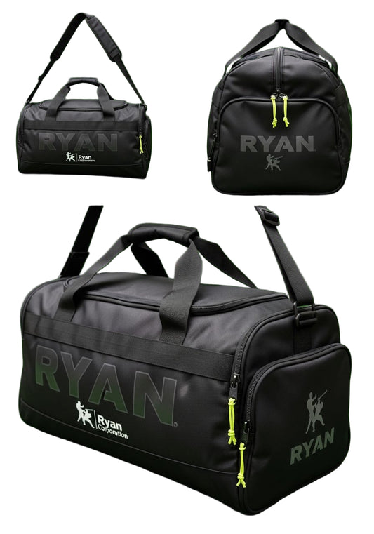 Black Duffel Bag with Glossy Ryan Logo & Martial Arts Emblem