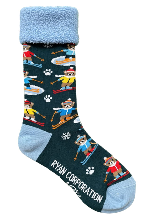 Dark Teal Ski Socks with Winter Bear Design