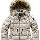 Women’s Beige Puffer Jacket with Fur Lined Hood