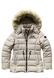 Women’s Beige Puffer Jacket with Fur Lined Hood