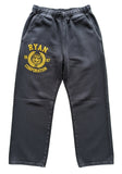 Black Distressed "RYAN CORPORATION" Sweatpants – Gold Emblem Detail