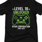 Ryan Corporation “Level 10 Unlocked” Gaming Graphic T-Shirt  Black